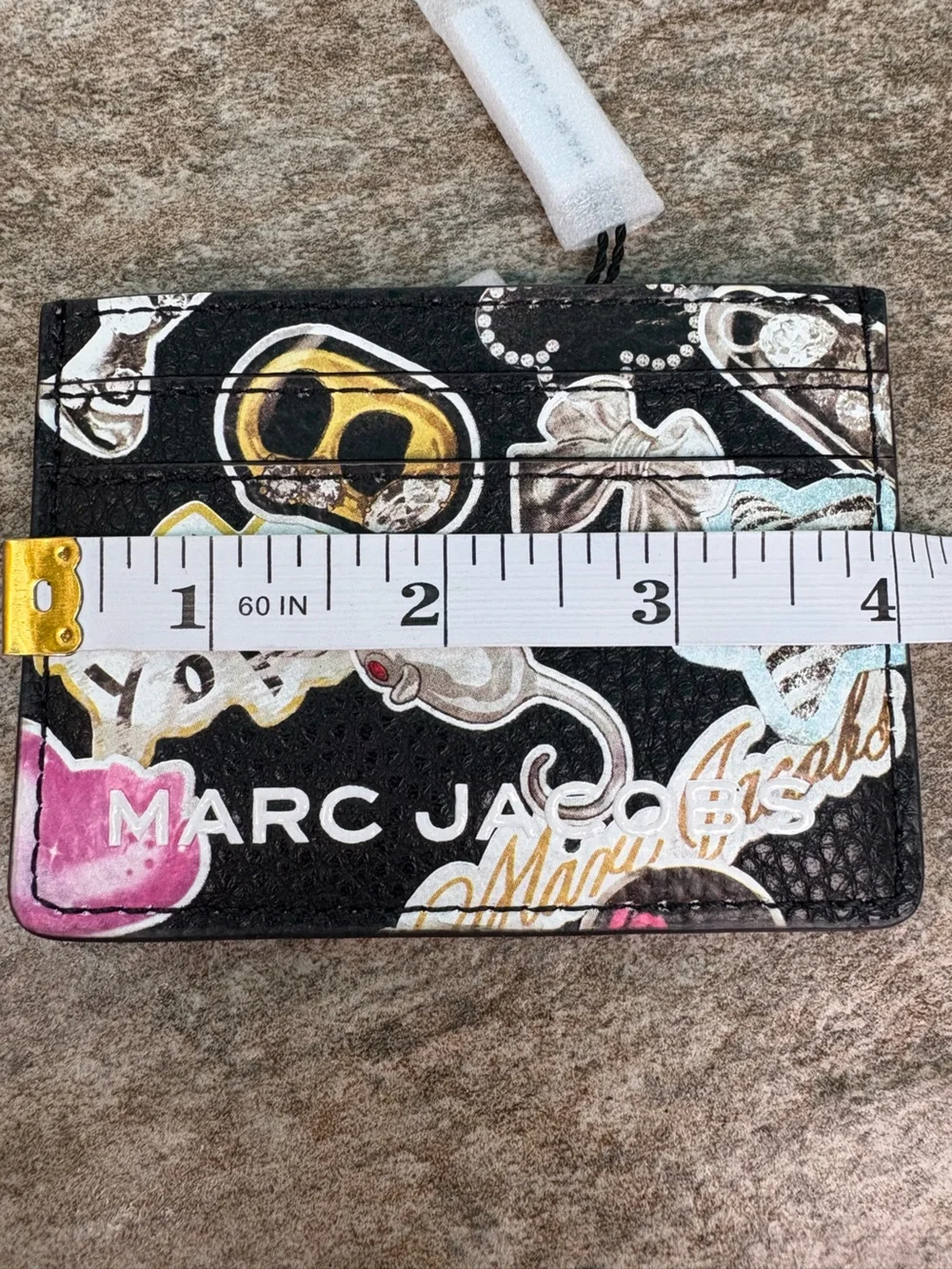 Marc Jacobs Black Leather Sticker-Print Card Holder with Multicolor Accents